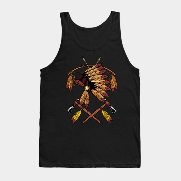 Native American War Bonnet Bow Arrows Feathers And Tomahawk Tank Top by Havous